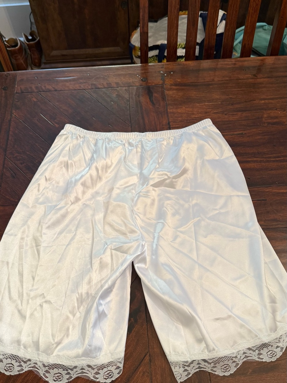 Satin Lace-Hem Half Slip Shorts in White